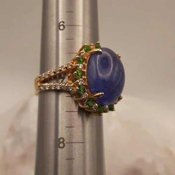 925 Genuine Tanzanite, Chrome Diopside And White Zircon. Yellow Gold Over 925.